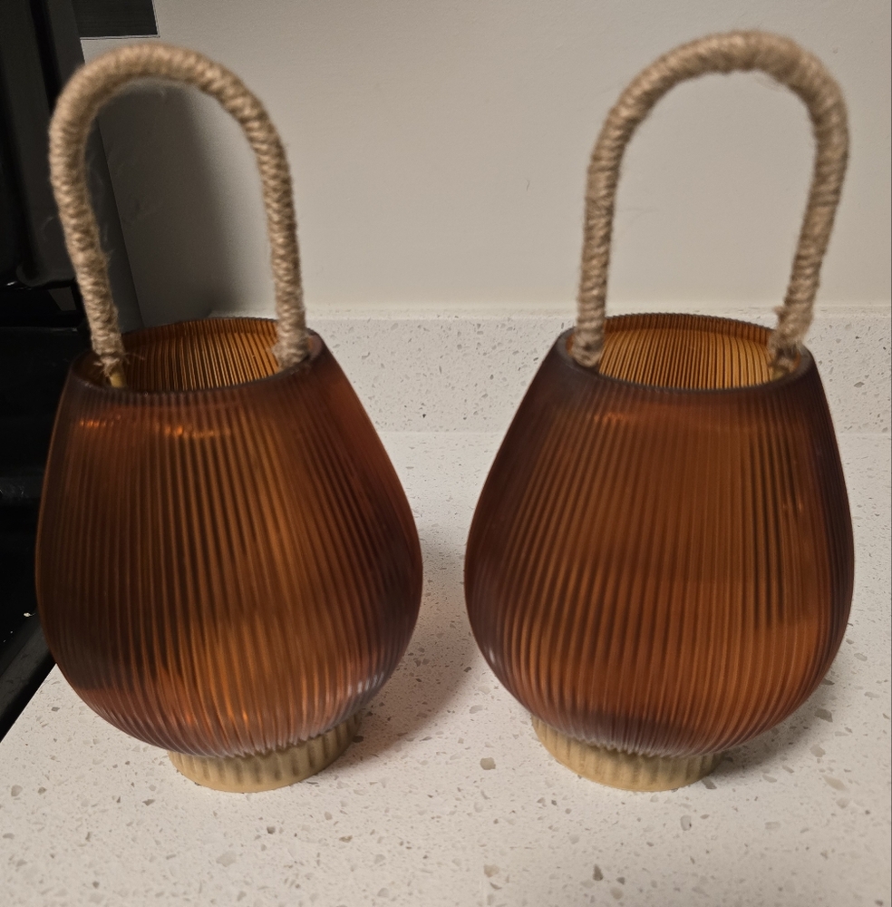 Amber Rustic  Ribbed Glass Lantern Accents